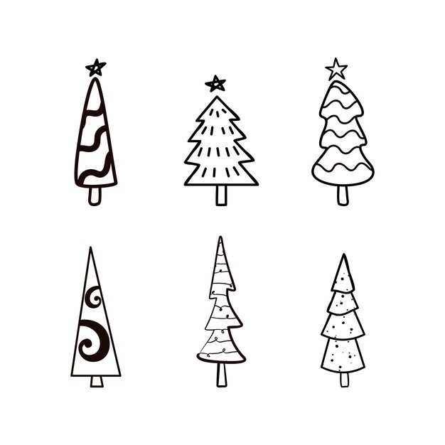 Conjunto de doodle de árbol de navidad dibujado a mano