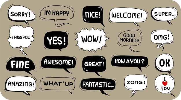 Conjunto de doodle de burbuja discurso lindo