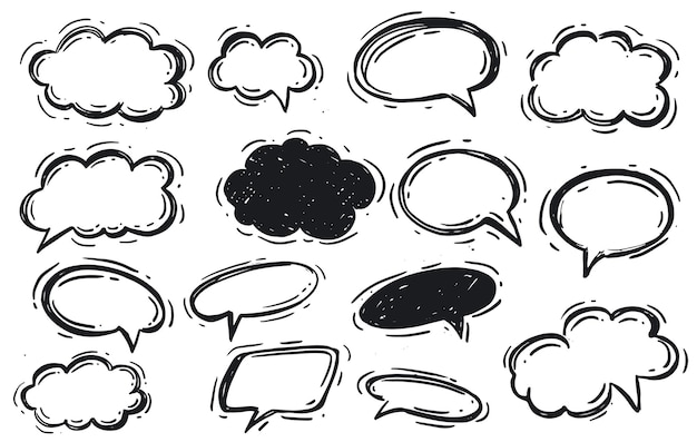 Conjunto de doodle de burbuja discurso lindo