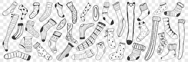 Vector conjunto de doodle de calcetines.