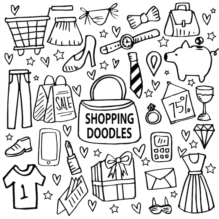 Vector conjunto de doodle de compras