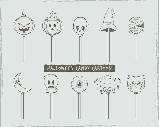 Conjunto de doodle dibujos animados de dulces de halloween