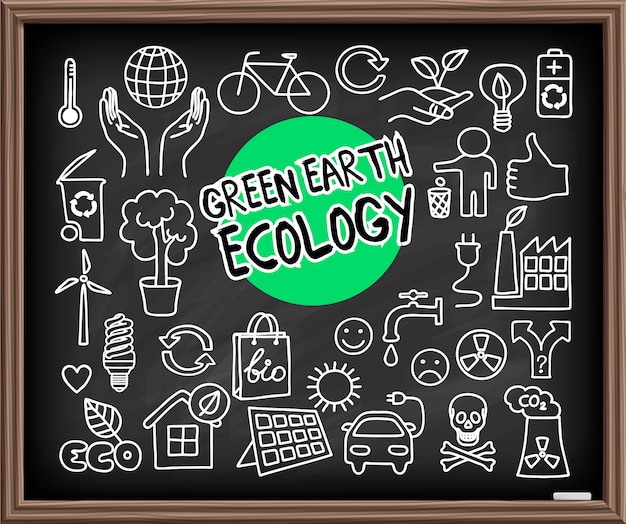 Vector conjunto de doodle de ecología de tierra verde