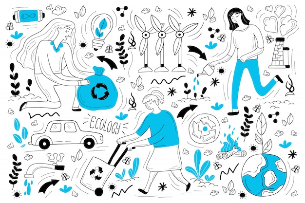 Conjunto de doodle de ecología