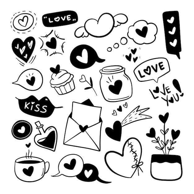 Conjunto de Doodle de elementos de amor