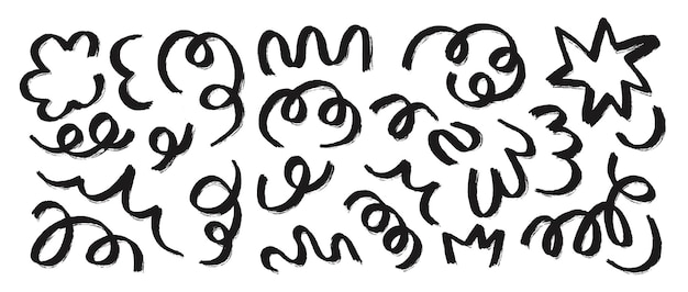 Conjunto de doodle grunge juguetón garabateo negro fondo infantil abstracto con línea de curva de dibujo diseño de moda con formas básicas