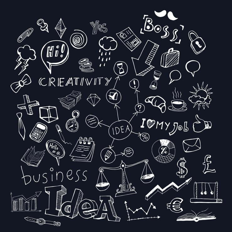 Conjunto de Doodle de idea de negocios. Ilustración de vector aislado