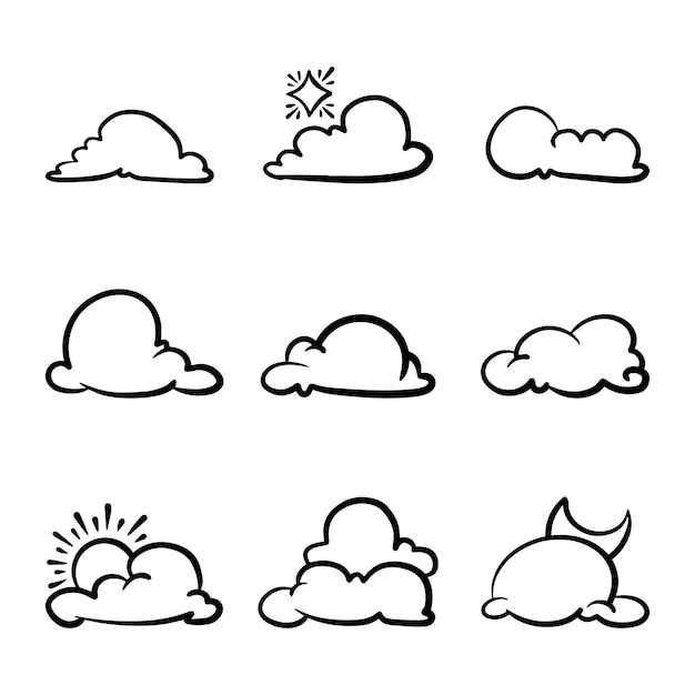 El conjunto de Doodle de la ilustración vectorial de nubes