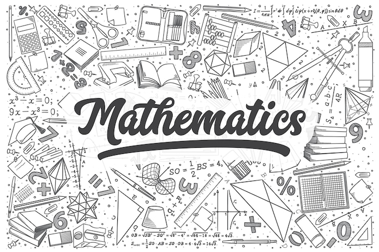 Vector conjunto de doodle de matemáticas dibujadas a mano. rotulación - matemáticas