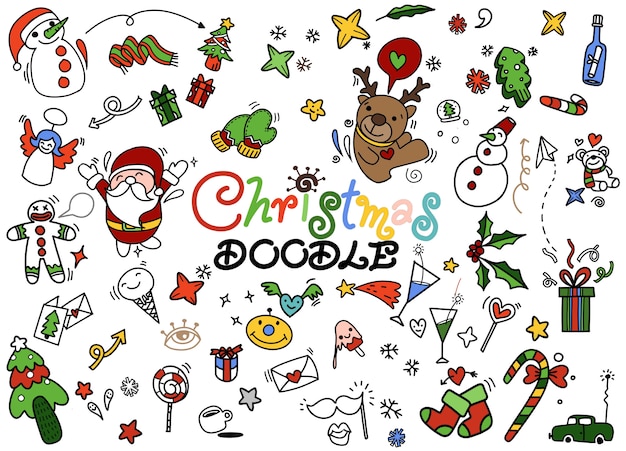 Conjunto de doodle de Navidad, dibujado a mano ilustración de Doodle