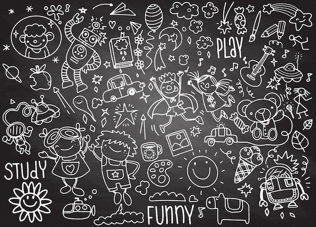 Conjunto de doodle de niños dibujados a mano