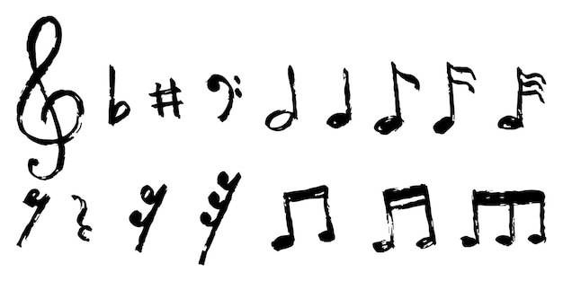 Conjunto de doodle de nota musical dibujado a mano aislado sobre fondo blanco Ilustración vectorial
