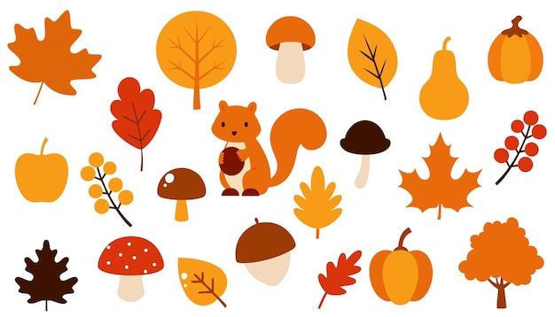 Conjunto de doodle de otoño colección de otoño