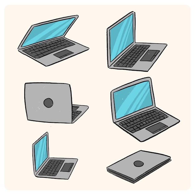 Conjunto de Doodle de portátiles lindos Icono de computadora Doodle Icon de computadora dibujado a mano