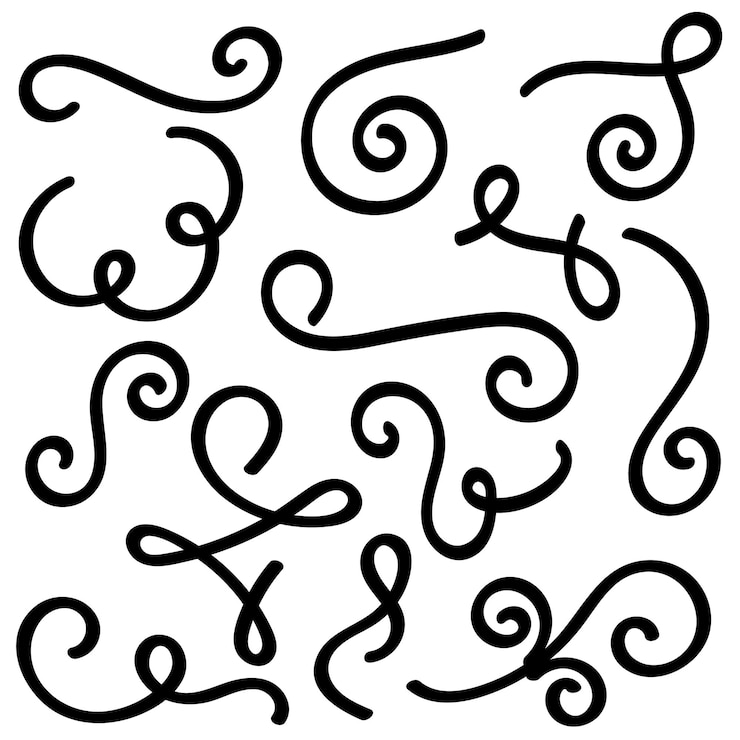 Vector conjunto de doodle de rizos divisores de texto de borde divisores de texto abstractos dibujados a mano decoración de boda