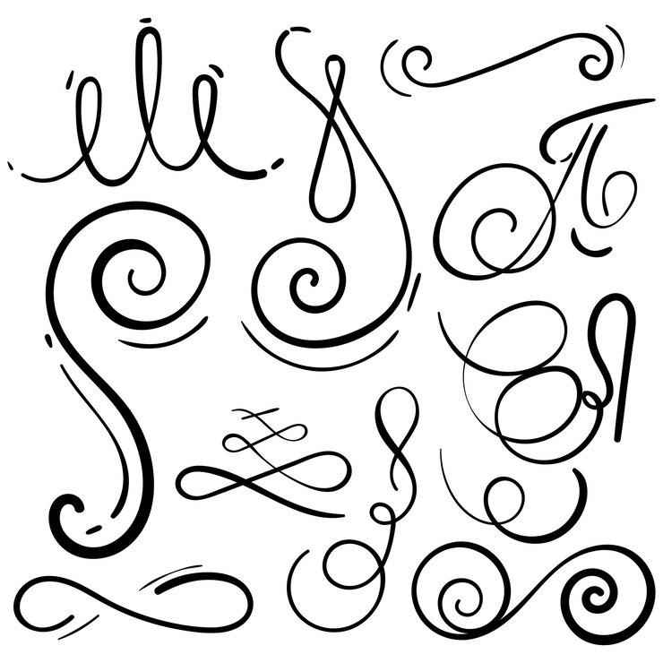 Vector conjunto de doodle de rizos divisores de texto de borde divisores de texto abstractos dibujados a mano diseño de decoración de bodas