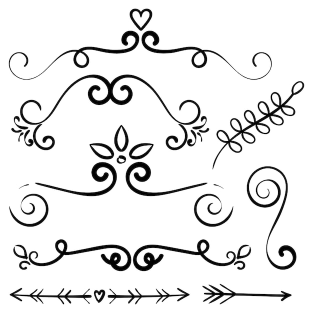 Conjunto de Doodle de rizos divisores de texto de borde Divisores de texto abstractos dibujados a mano Diseño de decoración de bodas