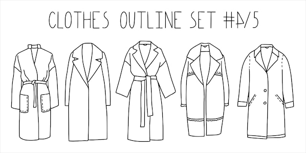 Conjunto de doodle de ropa de contorno Line Coats