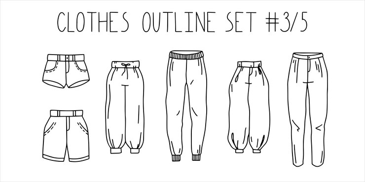 Vector conjunto de doodle de ropa de contorno pantalones cortos de línea