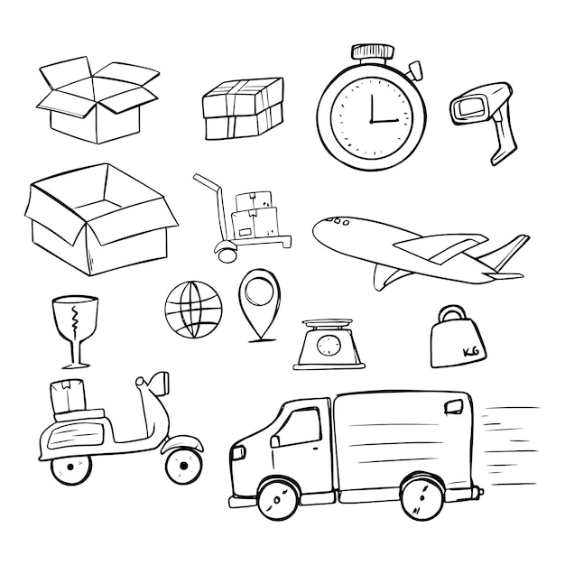 Conjunto de Doodle del Servicio de Entrega Logística