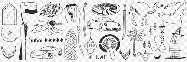 Conjunto de doodle de símbolos de emiratos árabes