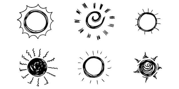 Conjunto de doodle sol elementos de diseño ilustración vectorial