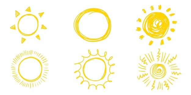 Conjunto de doodle sol. Elementos de diseño. ilustración vectorial
