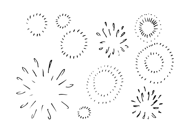 conjunto de doodle starburst aislado en fondo blanco dibujado a mano a partir de elementos de diseño de sunburst5 ilustración vectorial