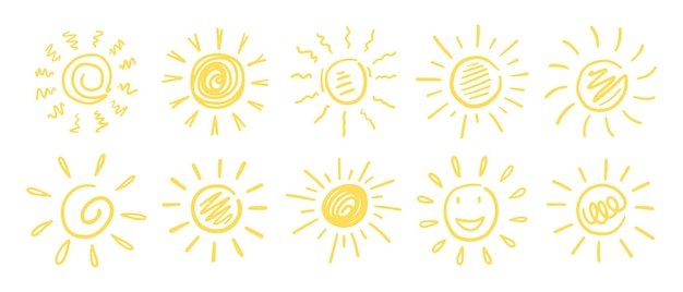Conjunto de doodle sunDesign elementos vector ilustración