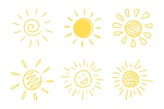 Conjunto de doodle sunDesign elementos vector ilustración