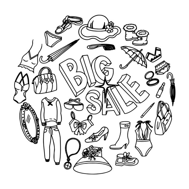 Conjunto de doodles de gran venta Composición de círculos Ilustración vectorial