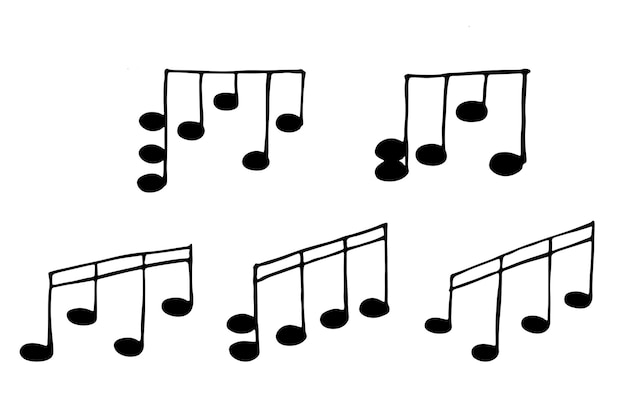 Conjunto de doodles de notas musicales Símbolo musical dibujado a mano Elementos para imprimir diseño web logotipo de decoración