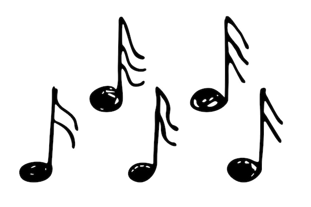Conjunto de doodles de notas musicales Símbolo musical dibujado a mano Elementos para imprimir diseño web logotipo de decoración