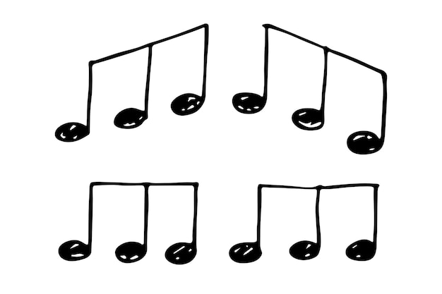 Conjunto de doodles de notas musicales Símbolo musical dibujado a mano Elementos para imprimir diseño web logotipo de decoración