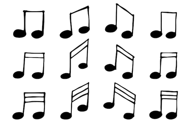 Conjunto de doodles de notas musicales Símbolo musical dibujado a mano Elementos para imprimir diseño web logotipo de decoración