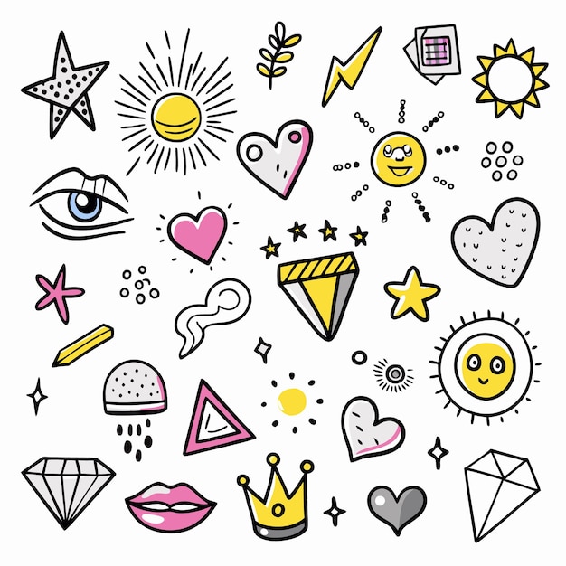 Conjunto de Doodles de varias formas dibujadas