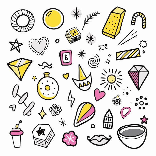 Conjunto de Doodles de varias formas dibujadas