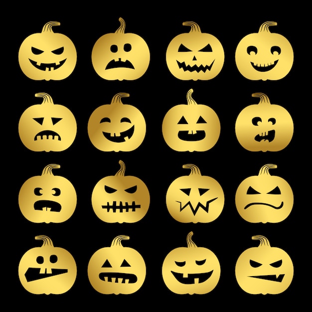 Conjunto dorado de calabazas de halloween