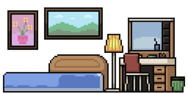 Conjunto de dormitorio de casa aislada de pixel art