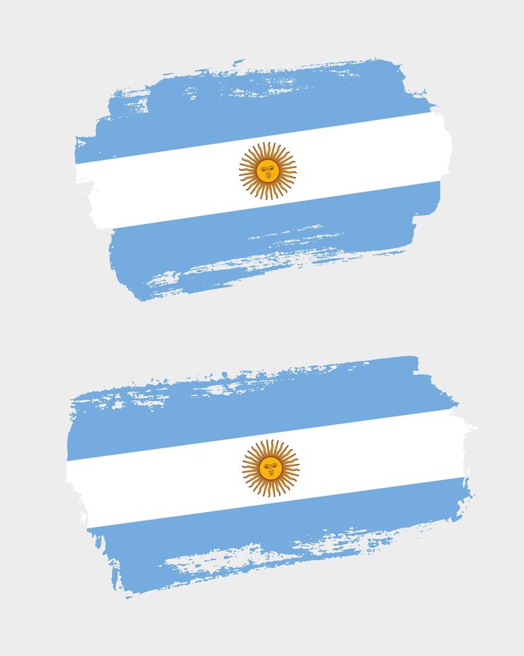 Vector conjunto de dos banderas creativas pintadas con pincel del país de argentina con fondo sólido
