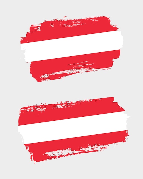 Conjunto de dos banderas creativas pintadas con pincel del país de Austria con fondo sólido