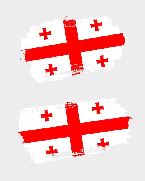 Conjunto de dos banderas creativas pintadas con pincel del país de Georgia con fondo sólido