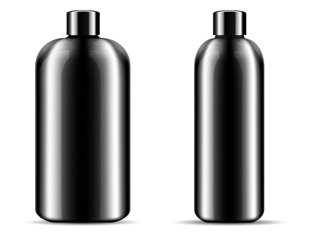 Conjunto de dos botellas de plástico o vidrio negro brillante