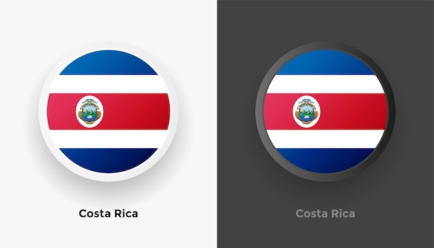 Vector conjunto de dos botones de bandera de costa rica redondeados metálicos con fondo blanco y negro