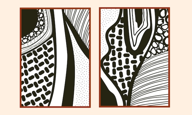 Conjunto de dos colecciones de arte mural de líneas abstractas en blanco y negro.