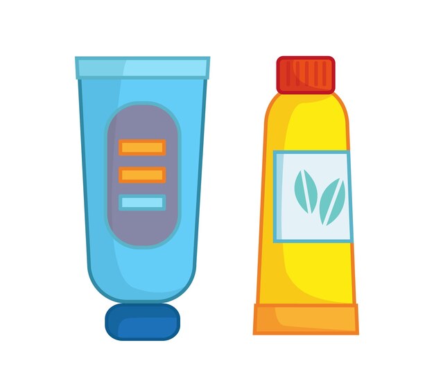 Un conjunto de dos cosméticos en un tubo y un frasco Ilustración vectorial en estilo infantil de dibujos animados Aislado