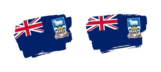 Vector conjunto de dos ilustraciones de bandera de pincel de las islas malvinas pintadas a mano sobre fondo sólido