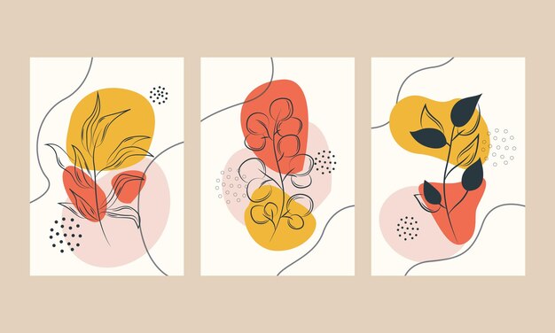 Conjunto de dos líneas mínimas de arte flores arte de la pared formas orgánicas decoración de la pared