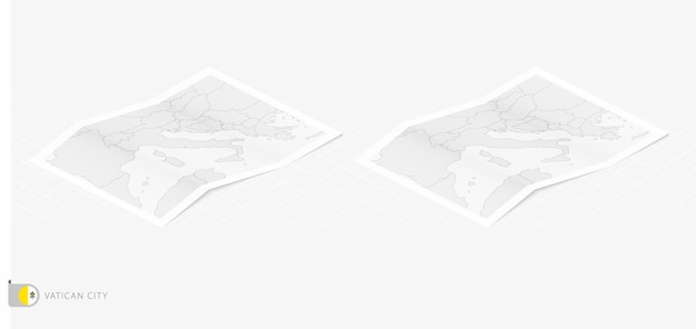 Conjunto de dos mapas realistas de la Ciudad del Vaticano con sombra La bandera y el mapa de la Ciudad del Vaticano en estilo isométrico