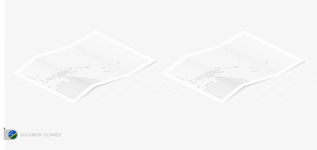 Vector conjunto de dos mapas realistas de las islas salomón con sombra la bandera y el mapa de las islas salomón en estilo isométrico